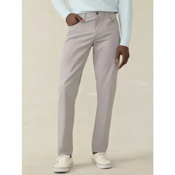 FAHERTY Movement 5 Pocket Pants Fossil Gray Straight Fit Chino Men's 38